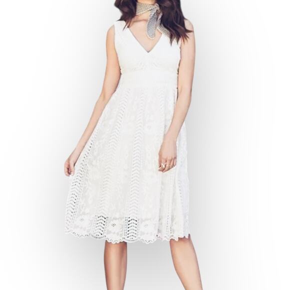 Lulus Women's Charmed Ivory Lace Sleeveless A-Line Midi Dress Size XS - Picture 1 of 16